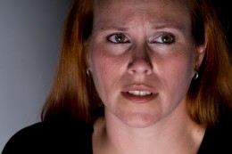 Woman looking frightened.